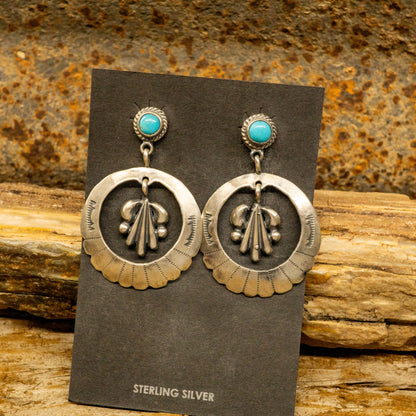 Hand-stamped Sterling Silver Earrings with Sleeping Beauty Turquoise