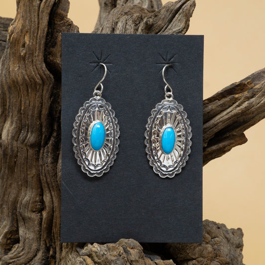 Sterling Silver and Sleeping Beauty Turquoise Concho Earrings