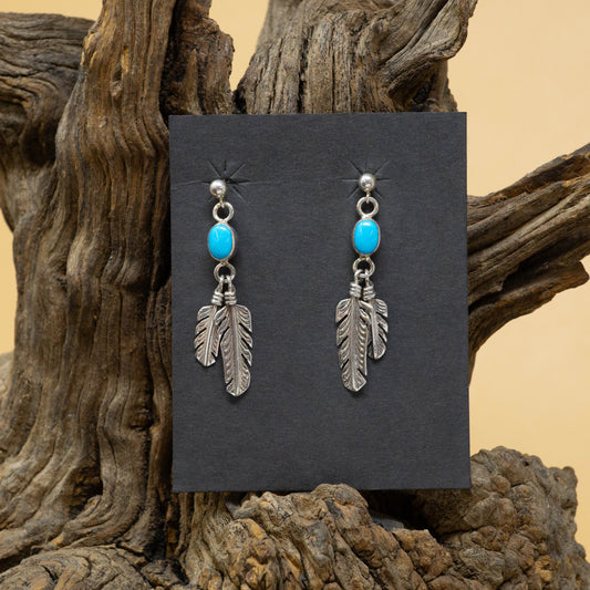 Sterling SIlver with Sleeping Beauty Turquoise Feather Earrings