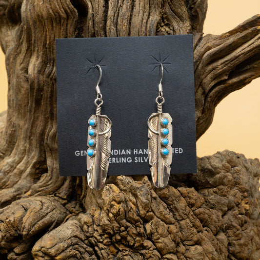 Sleeping Beauty Turquoise and Sterling Silver Feather Earrings