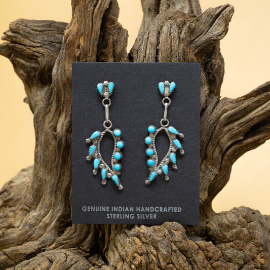 Leaf-Shaped Sleeping Beauty Turquoise and Sterling Silver Earrings