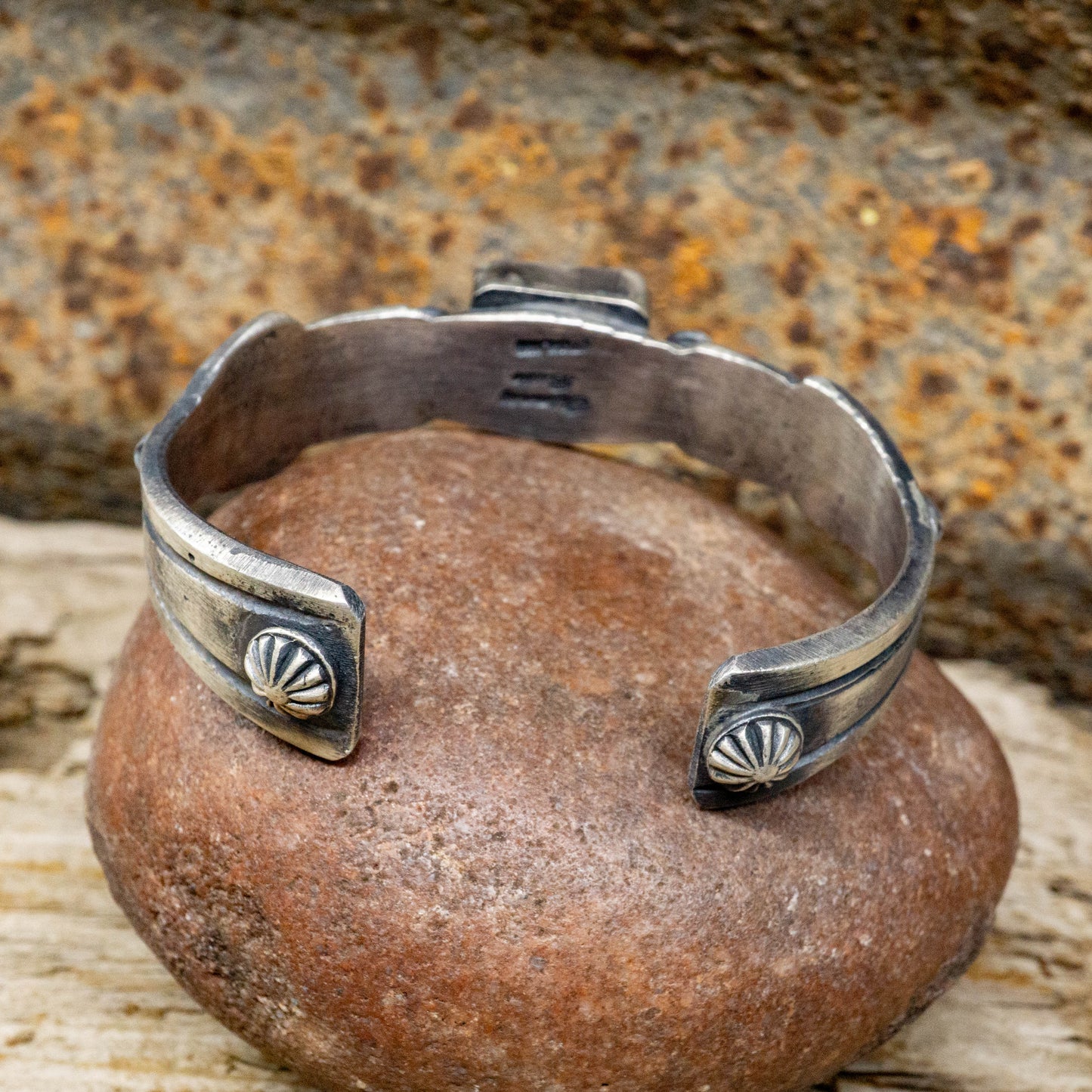 Spiny Oyster set in Hand-stamped Sterling Silver Cuff