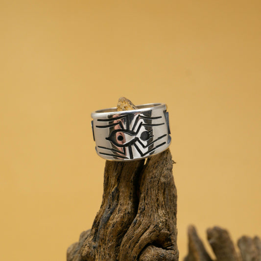 Sterling SIlver Inlay Spider Navajo Ring - Size 6.25