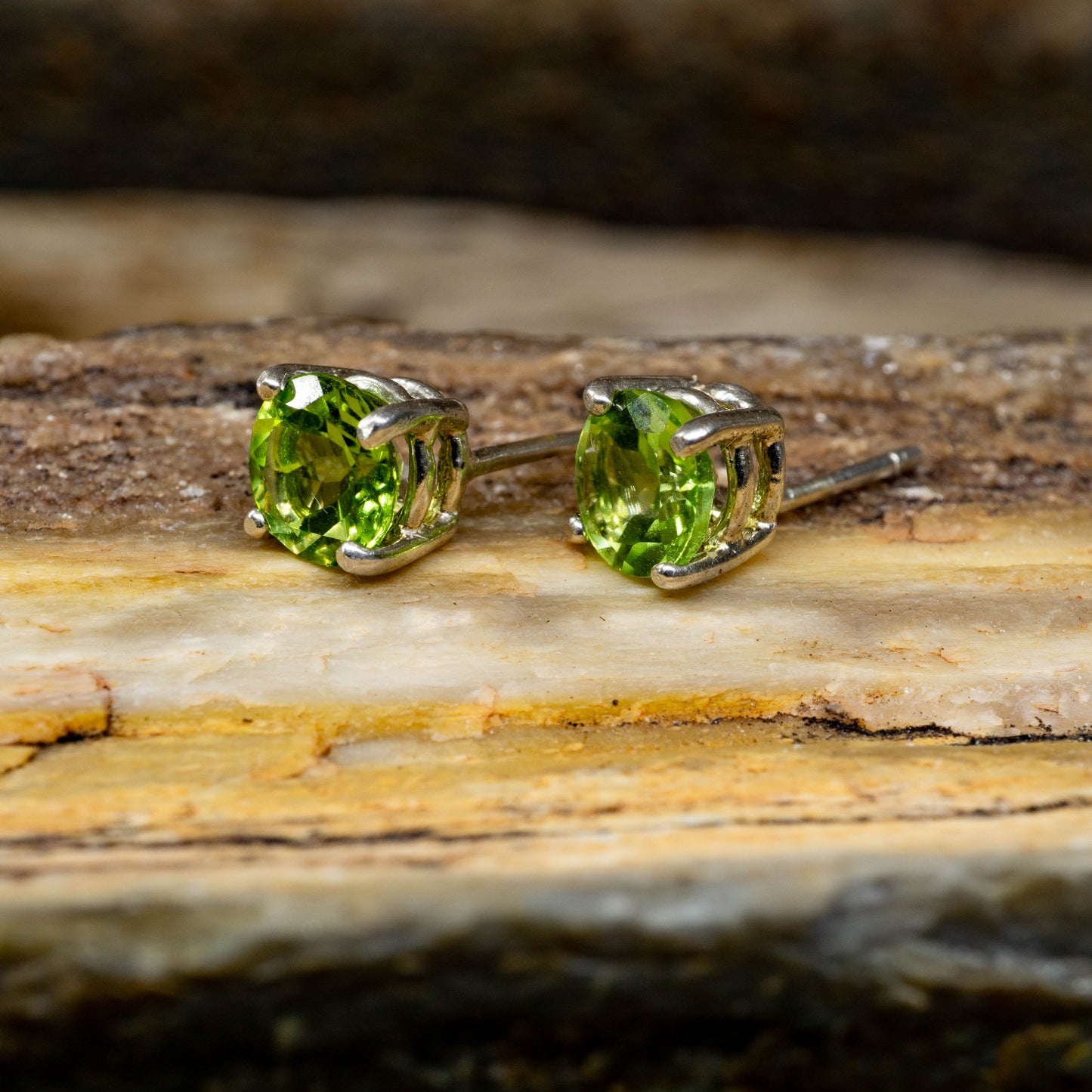 Peridot Stud Earrings set in Sterling Silver