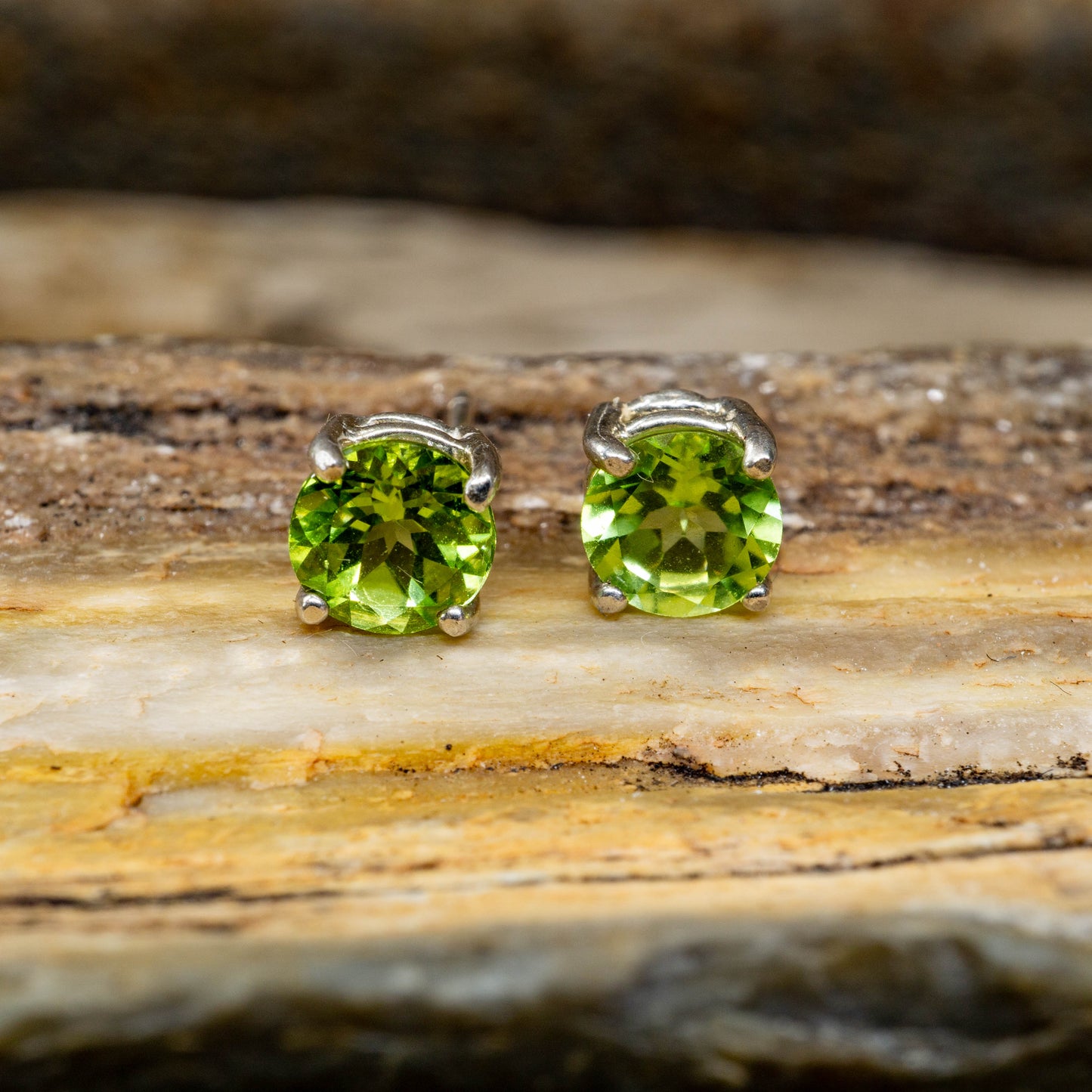 Peridot Stud Earrings set in Sterling Silver