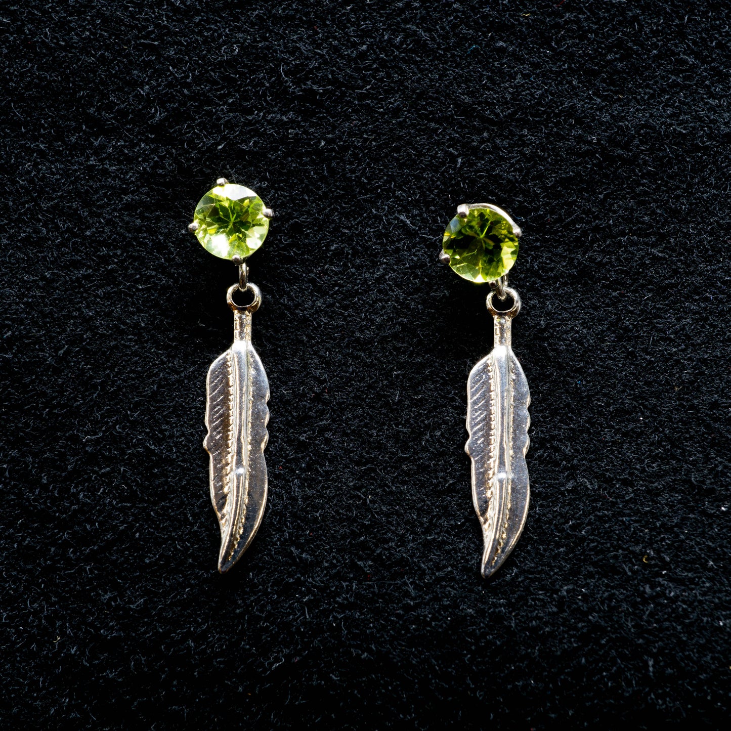 Peridot Stone with Sterling Silver Feather Earrings