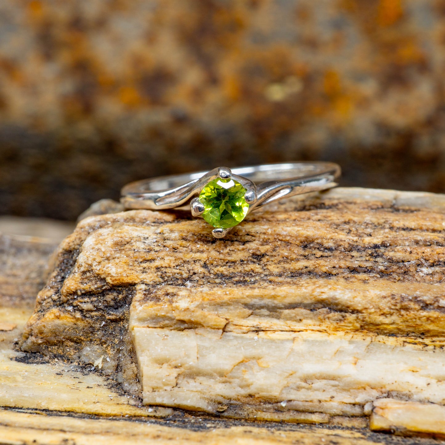 Sterling Silver Ring with Peridot Stone - Size 8