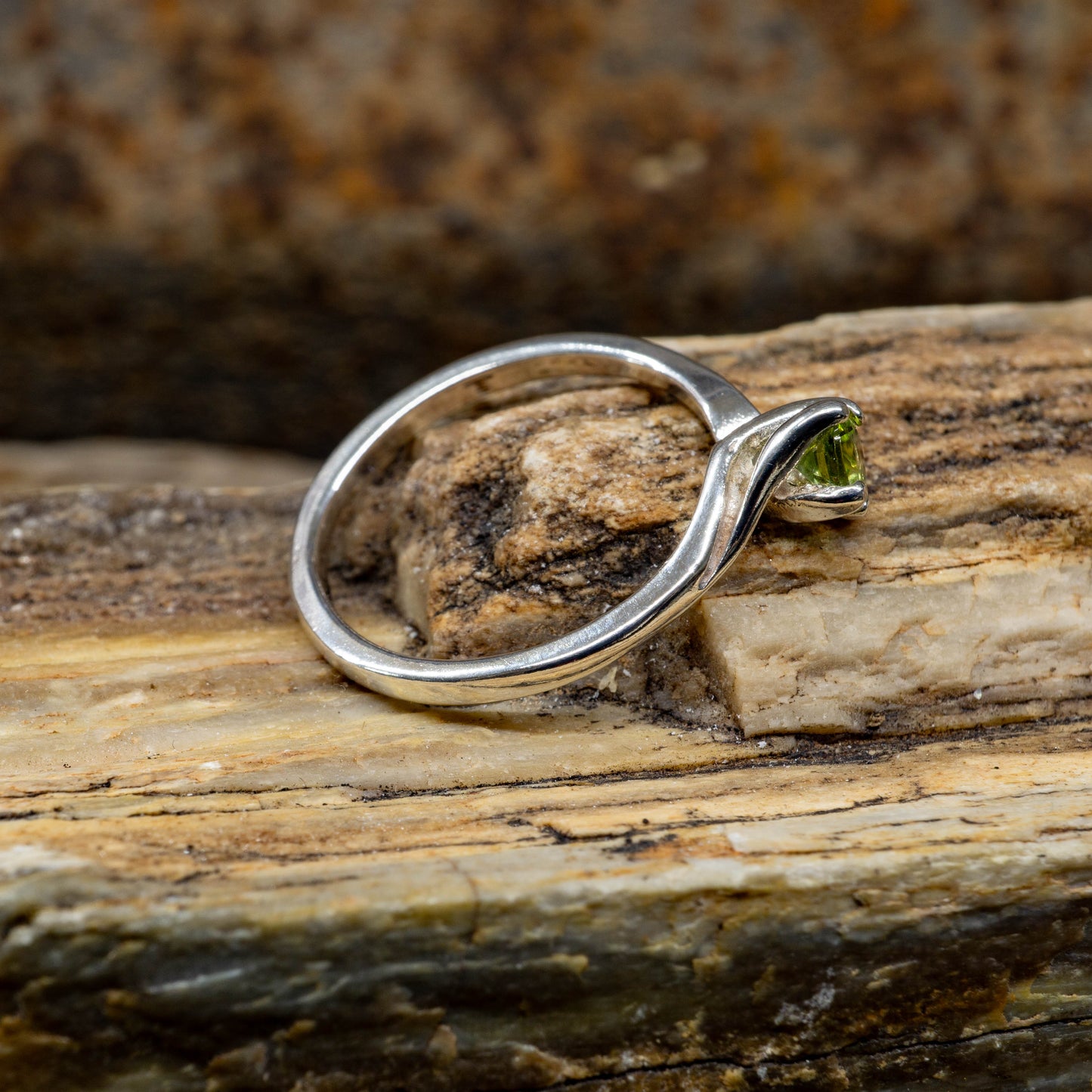 Sterling Silver Ring with Peridot Stone - Size 8