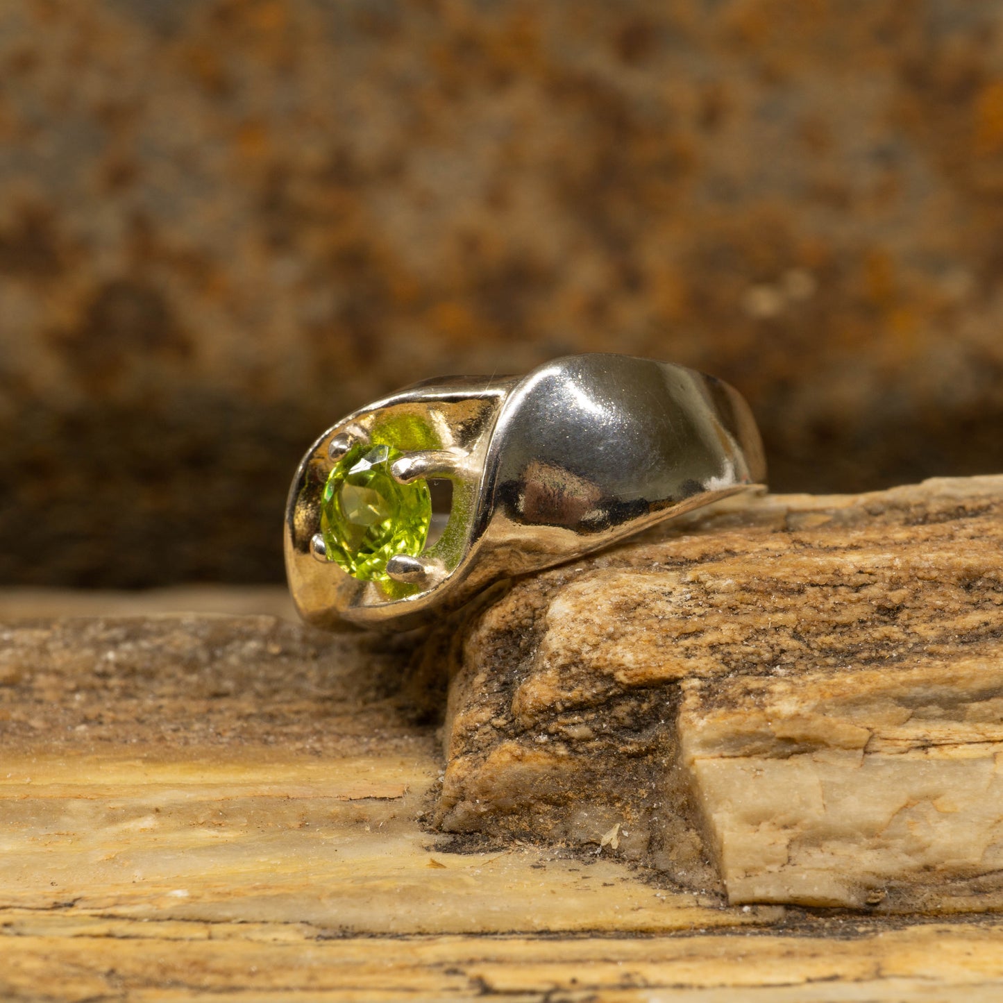 Peridot Stone set in Sterling Silver Ring - Size 9