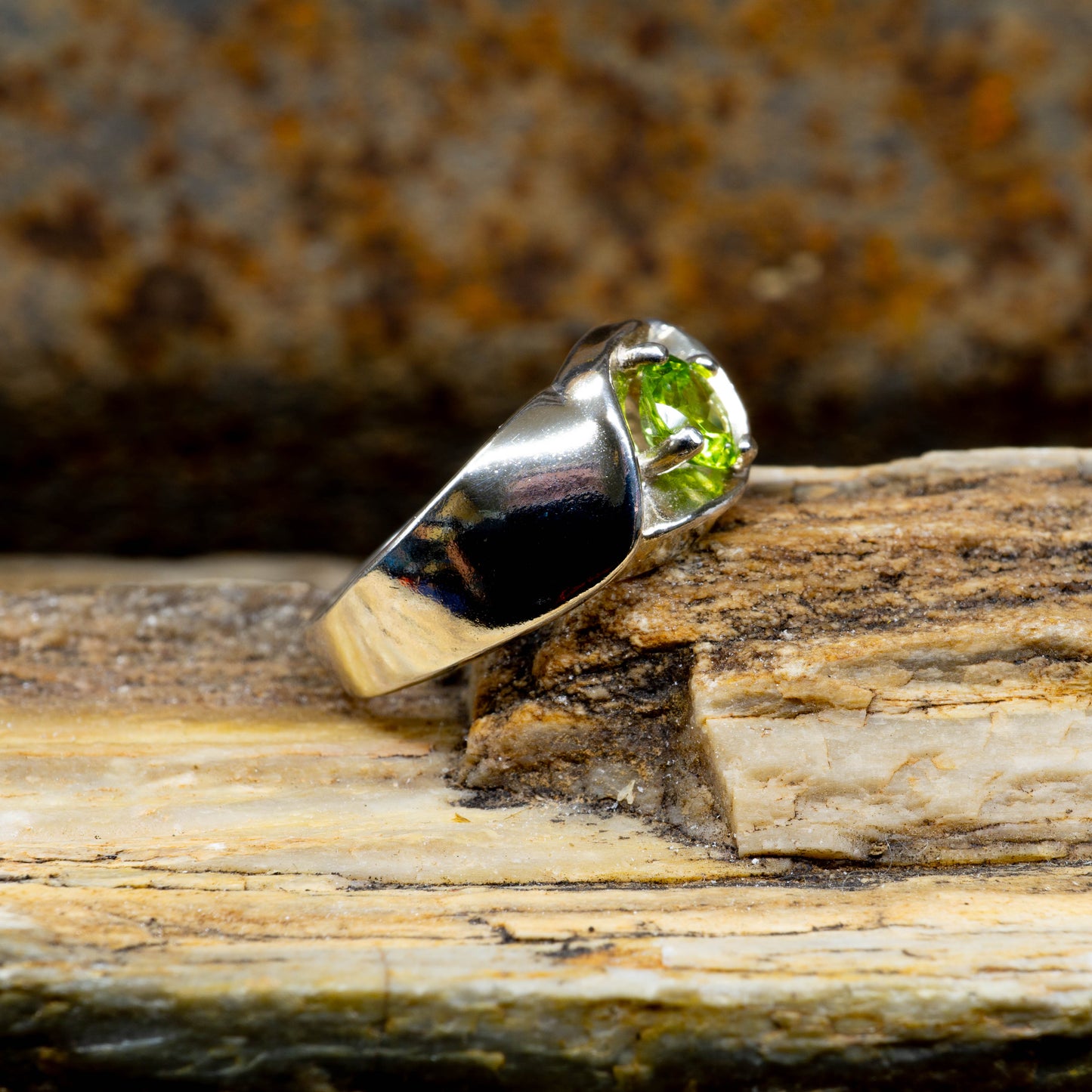 Peridot Stone set in Sterling Silver Ring - Size 9