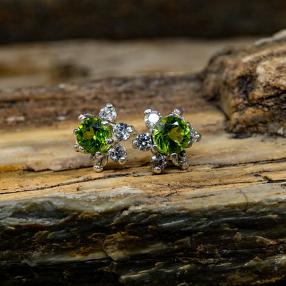 Peridot and Crystal Flower Earrings set in Sterling Silver