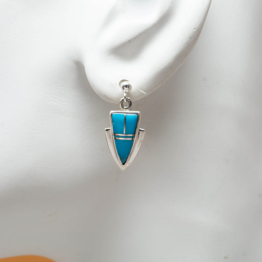 Kingman Turquoise Zuni Inlay Earrings set in Sterling Silver