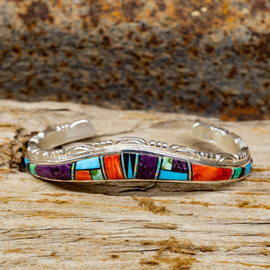 Zuni Inlay Cuff Bracelet set in Sterling Silver