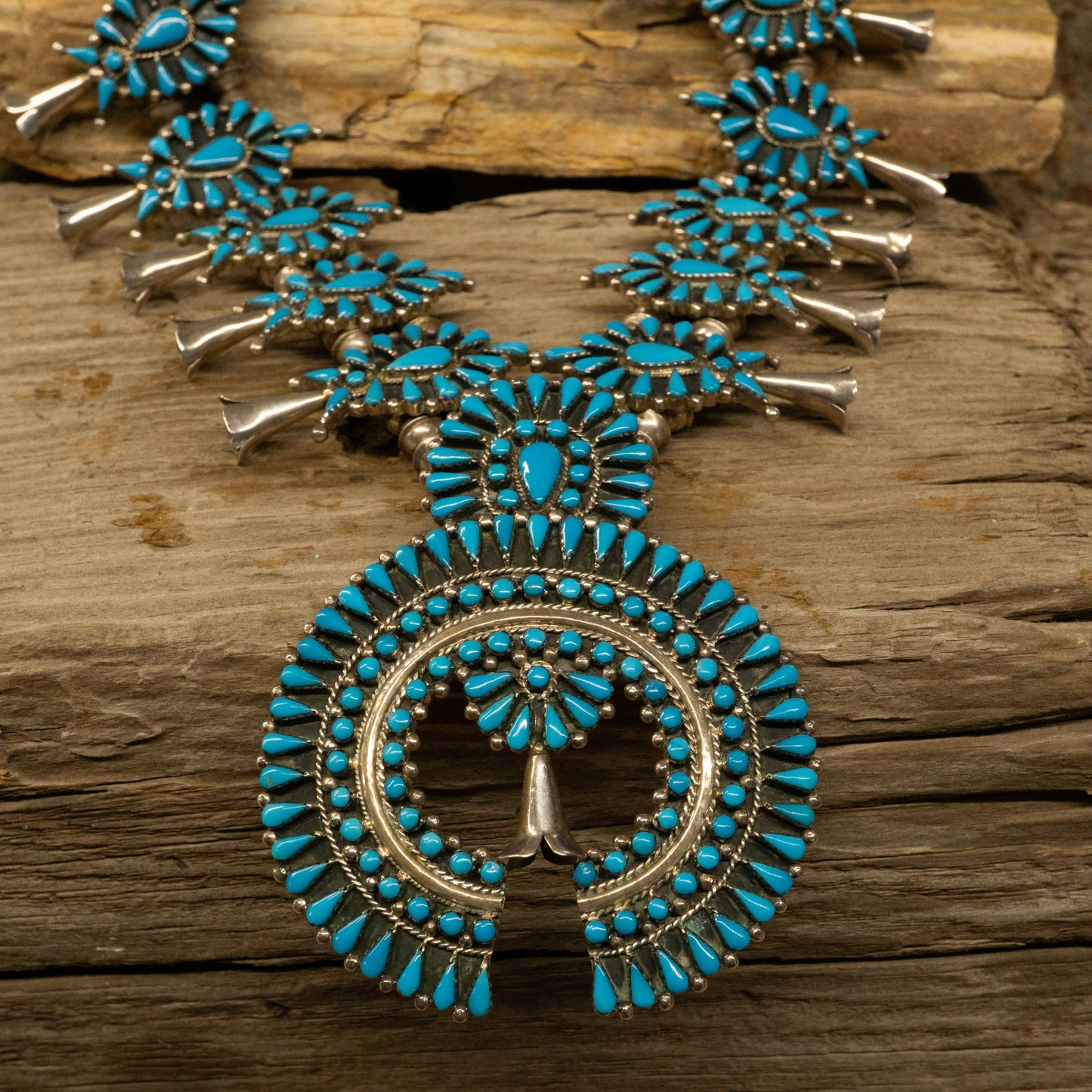 Vintage Kingman Turquoise Naja Necklace with matching earrings