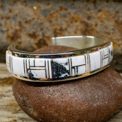 White Buffalo Inlay - Sterling Silver Cuff Bracelet