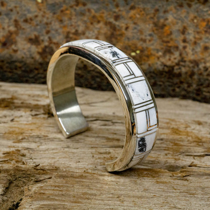 White Buffalo Inlay - Sterling Silver Cuff Bracelet