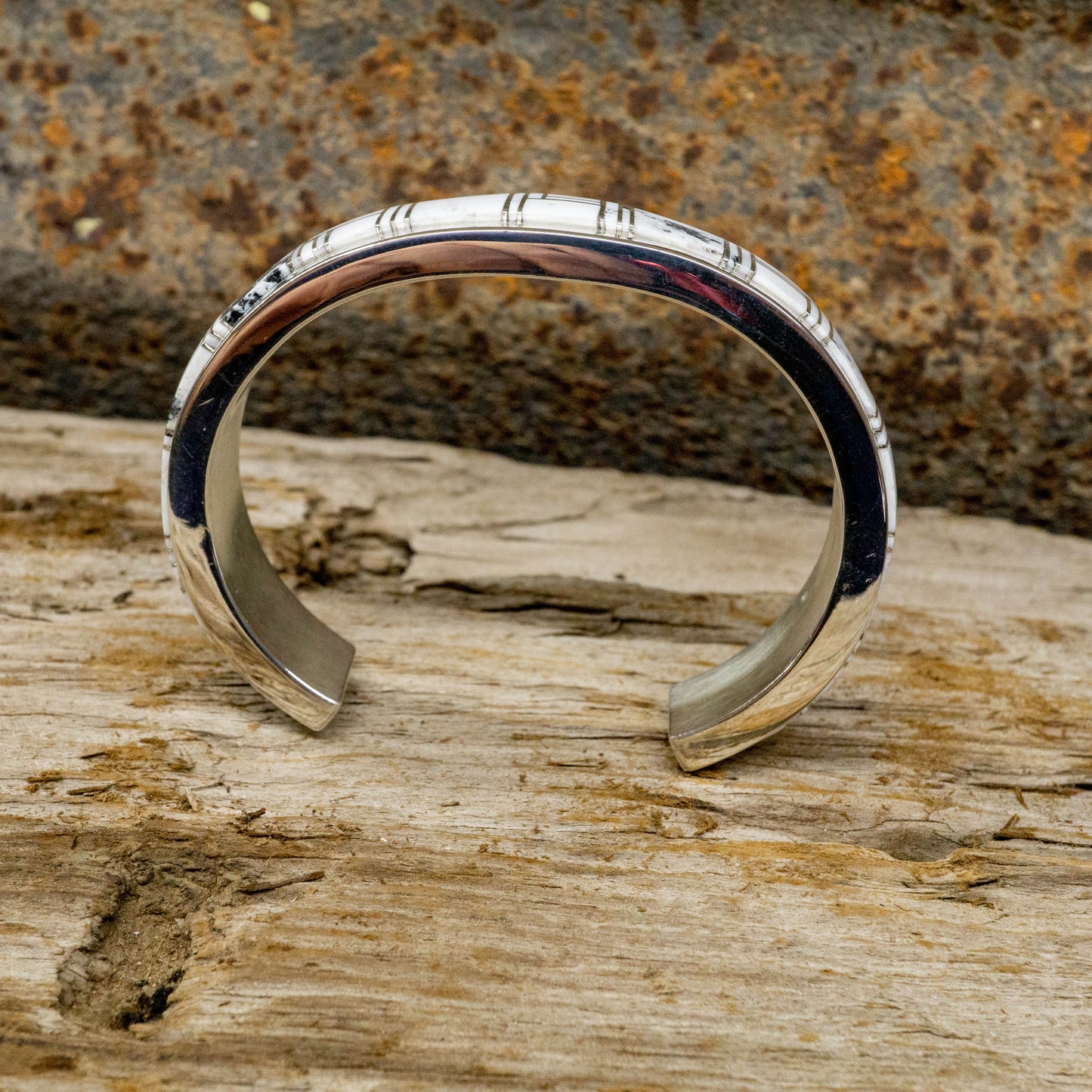 White Buffalo Inlay - Sterling Silver Cuff Bracelet