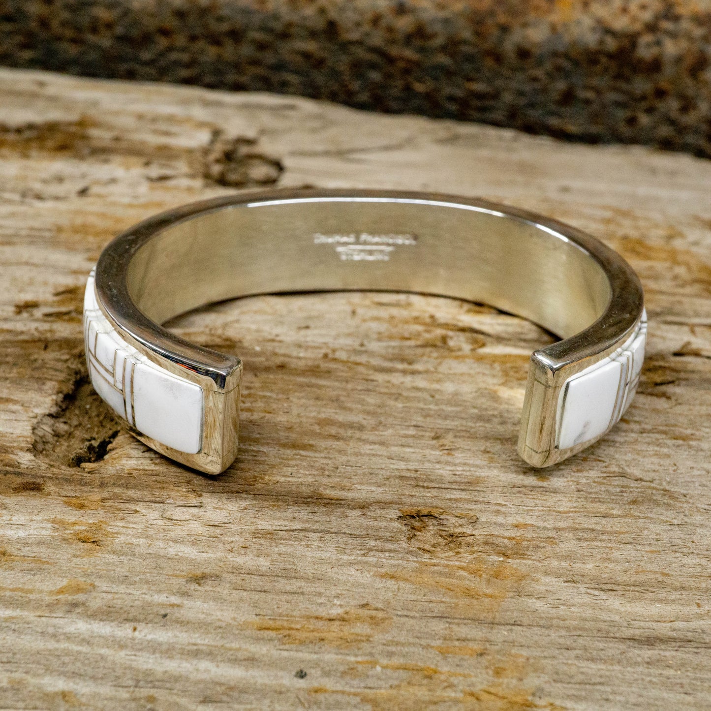 White Buffalo Inlay - Sterling Silver Cuff Bracelet