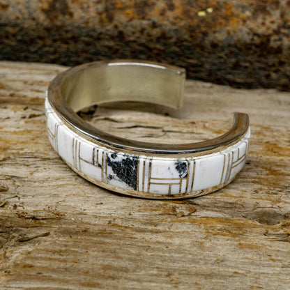 White Buffalo Inlay - Sterling Silver Cuff Bracelet