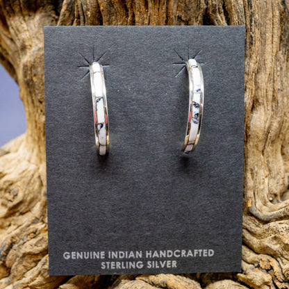 White Buffalo Half Hoop Earrings set in Sterling Silver