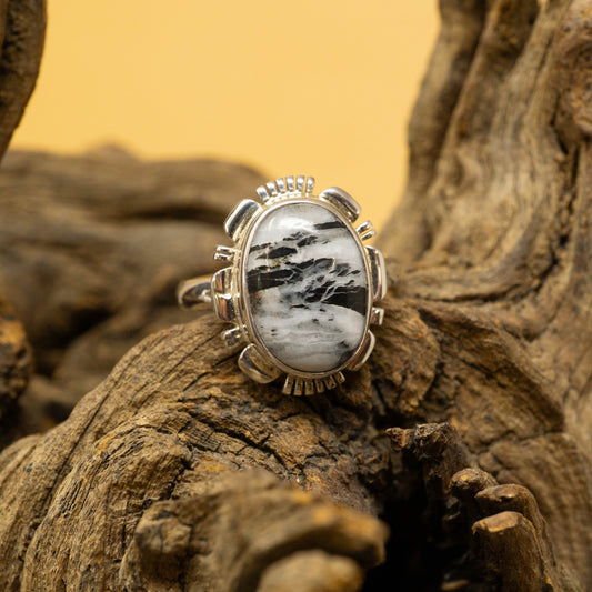 Oval White Buffalo Turquoise in Sterling Silver Ring - Size 8.75