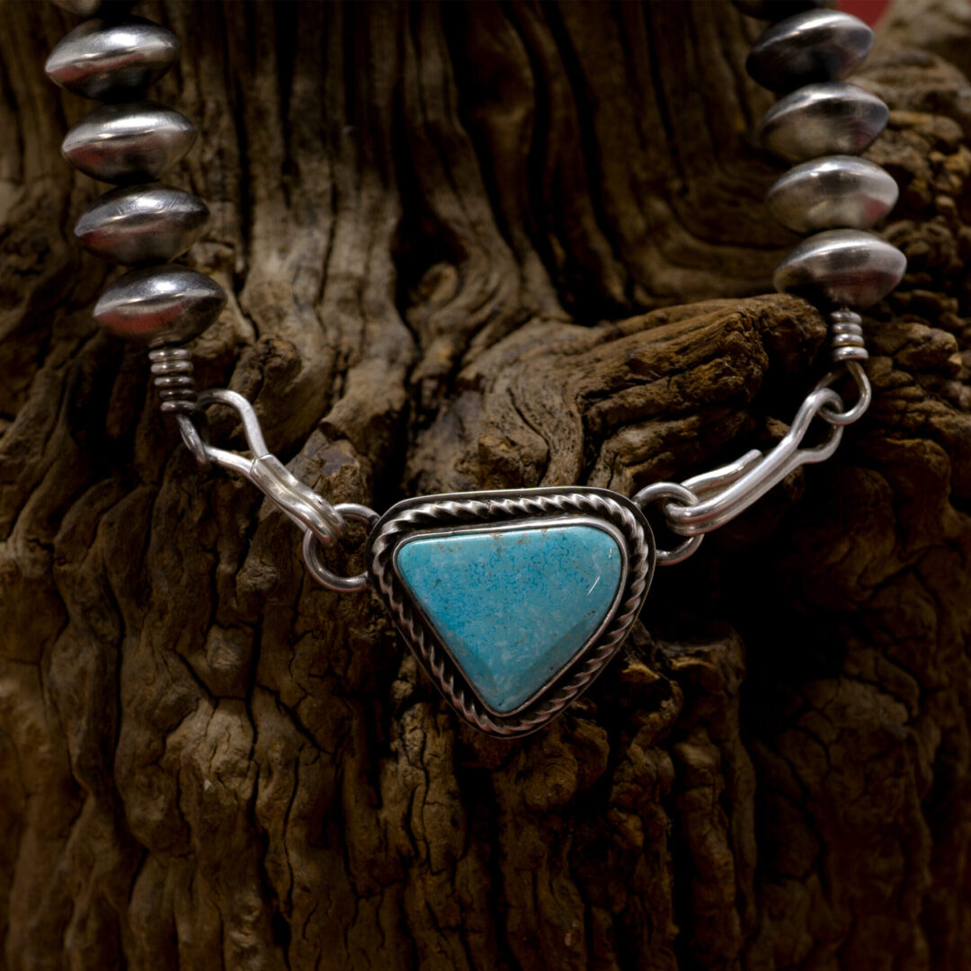 Morenci Turquoise & Navajo Pearl Pendant Necklace by Tommy Jackson