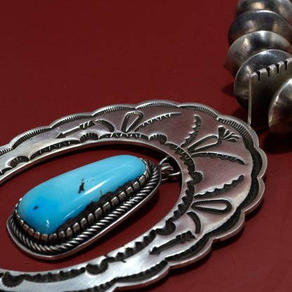 Morenci Turquoise & Navajo Pearl Pendant Necklace by Tommy Jackson