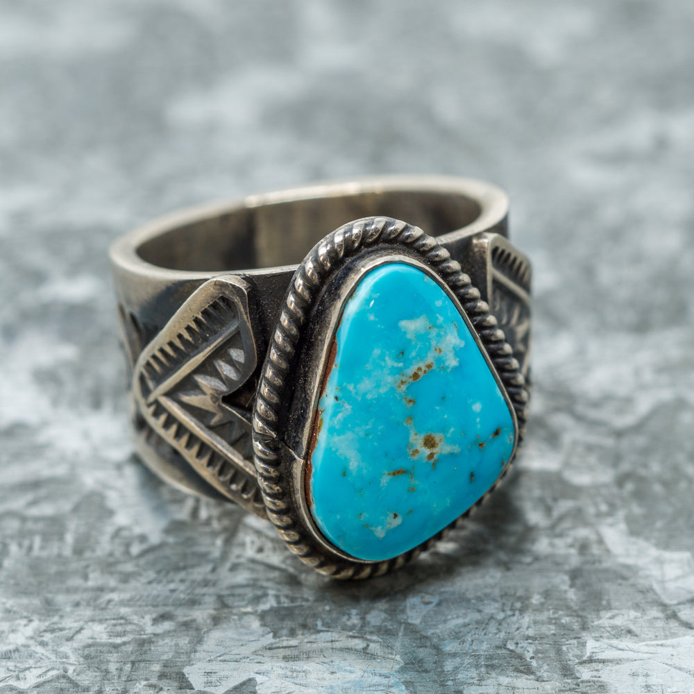 Kingman Turquoise & Sterling Silver Ring Size 10.75