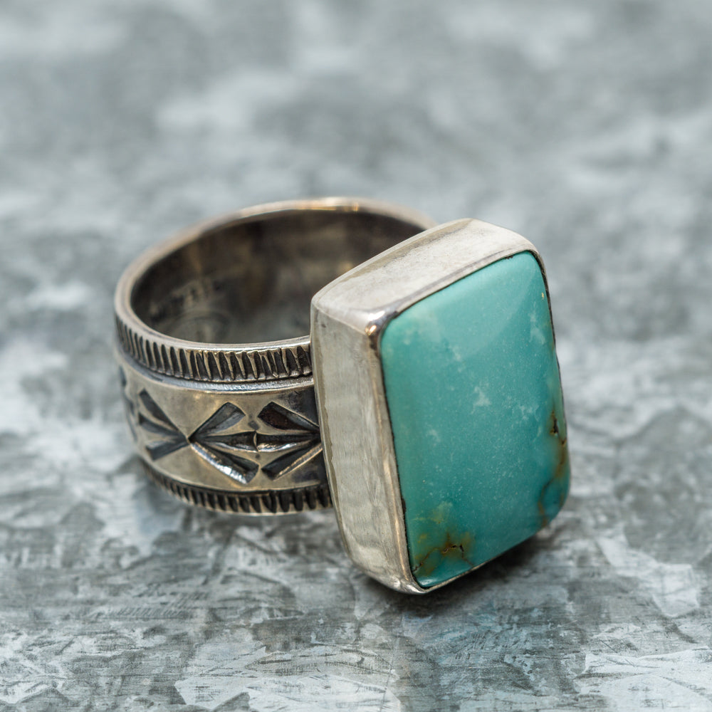 Nevada Green Turquoise Ring by Travis R. Teller Size 7