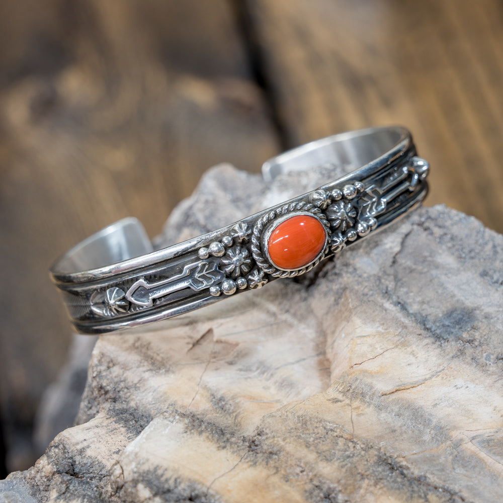 Coral & Sterling Silver Cuff Bracelet by Happy Piasso