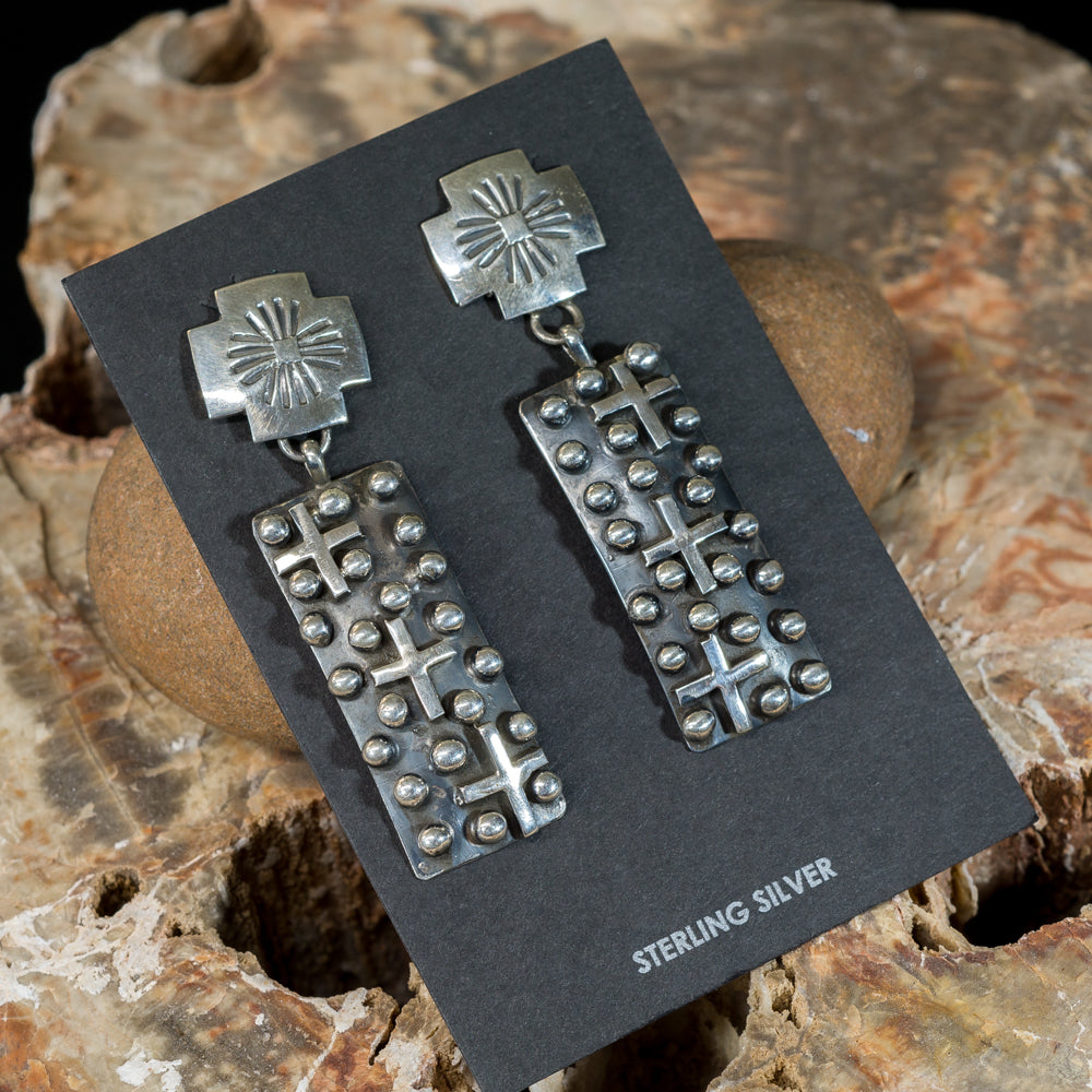Sterling Silver Cross Applique Earrings by Ronnie Willie