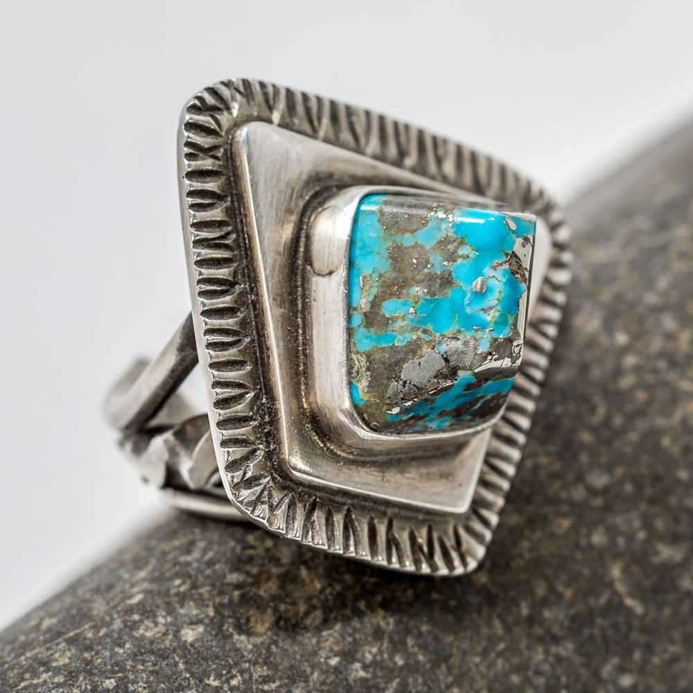 Bisbee Turquoise & Sterling Silver Ring by Tommy Jackson Size 7