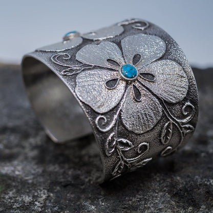 Sterling Silver Overlay Cuff Bracelet with Sleeping Beauty Turquoise by Rebecca Begay