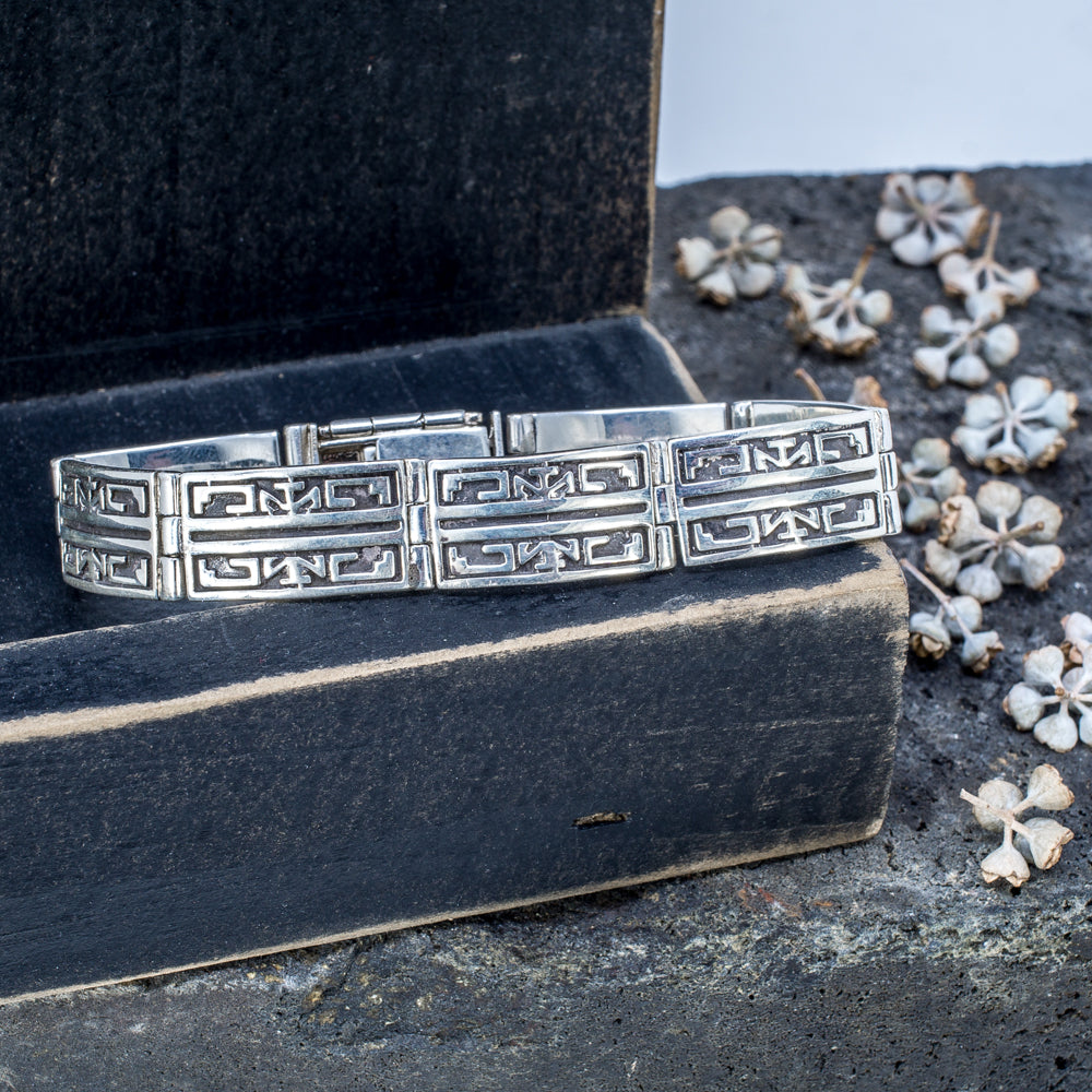 Sterling Silver Aztec Overlay Link Bracelet