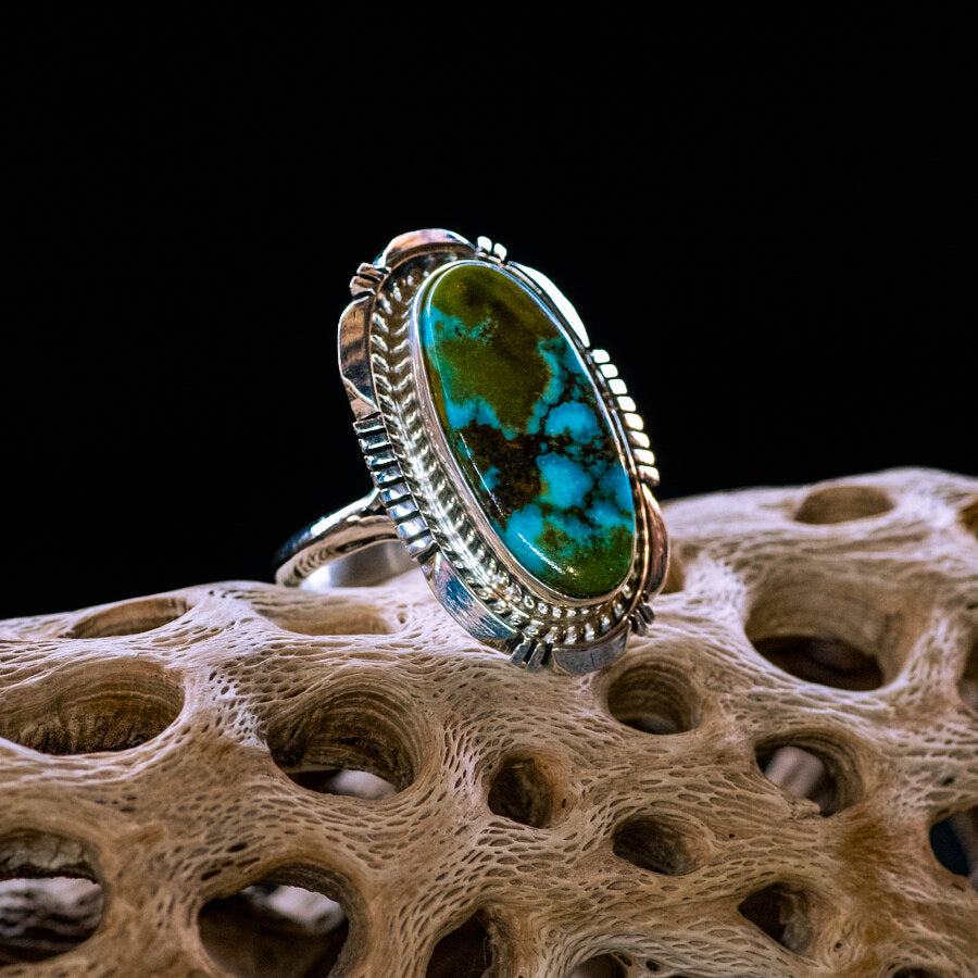 Royston Turquoise & Stamped Sterling Silver Ring Size 9