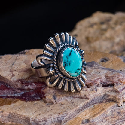 Turquoise & Sterling Silver Stamped Ring Size 12.25