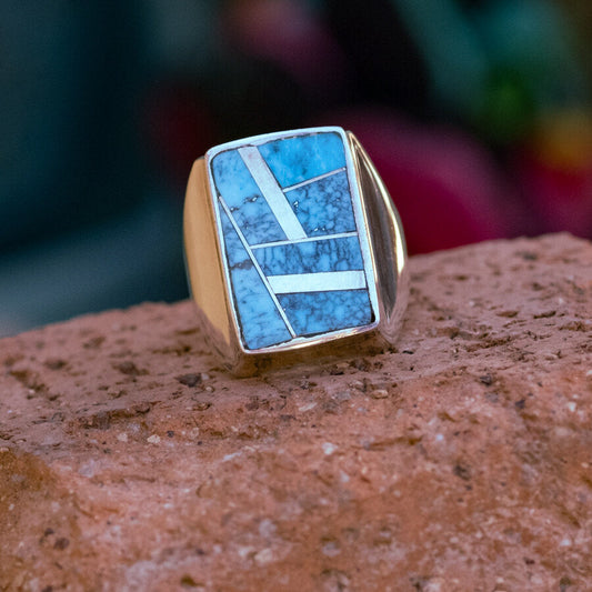 Turquoise & Sterling Silver Inlay Ring Size 10