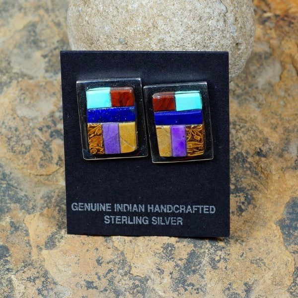 Multi-Stone Inlay Earrings by Tommy Jackson