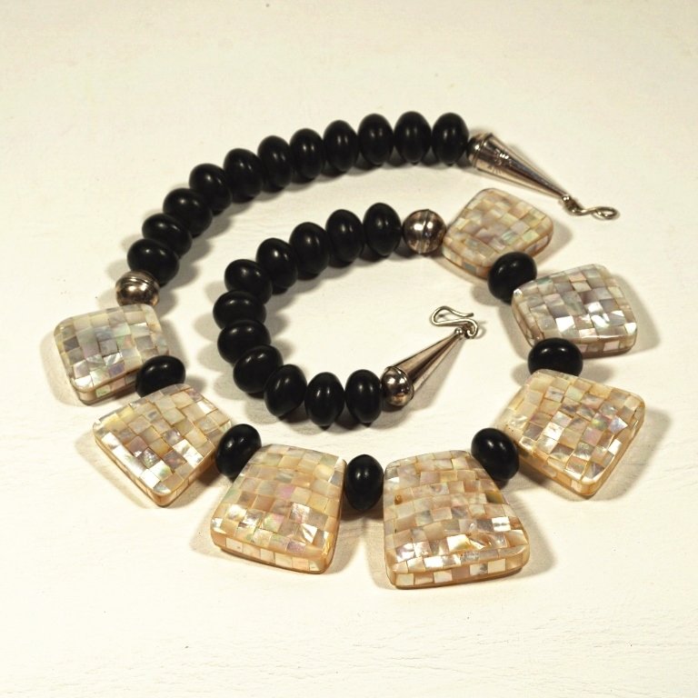 Black Clay & Mother of Pearl Necklace