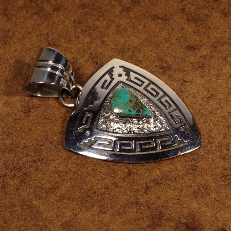 Turquoise & Stamped Sterling Silver Pendant by Everett & Mary Teller