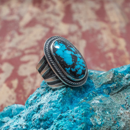 Blue Diamond Turquoise Ring by Tommy Jackson Size 9.5
