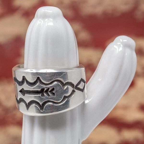 Silver Hand Stamped Arrow Ring by Tommy Jackson - Size 11