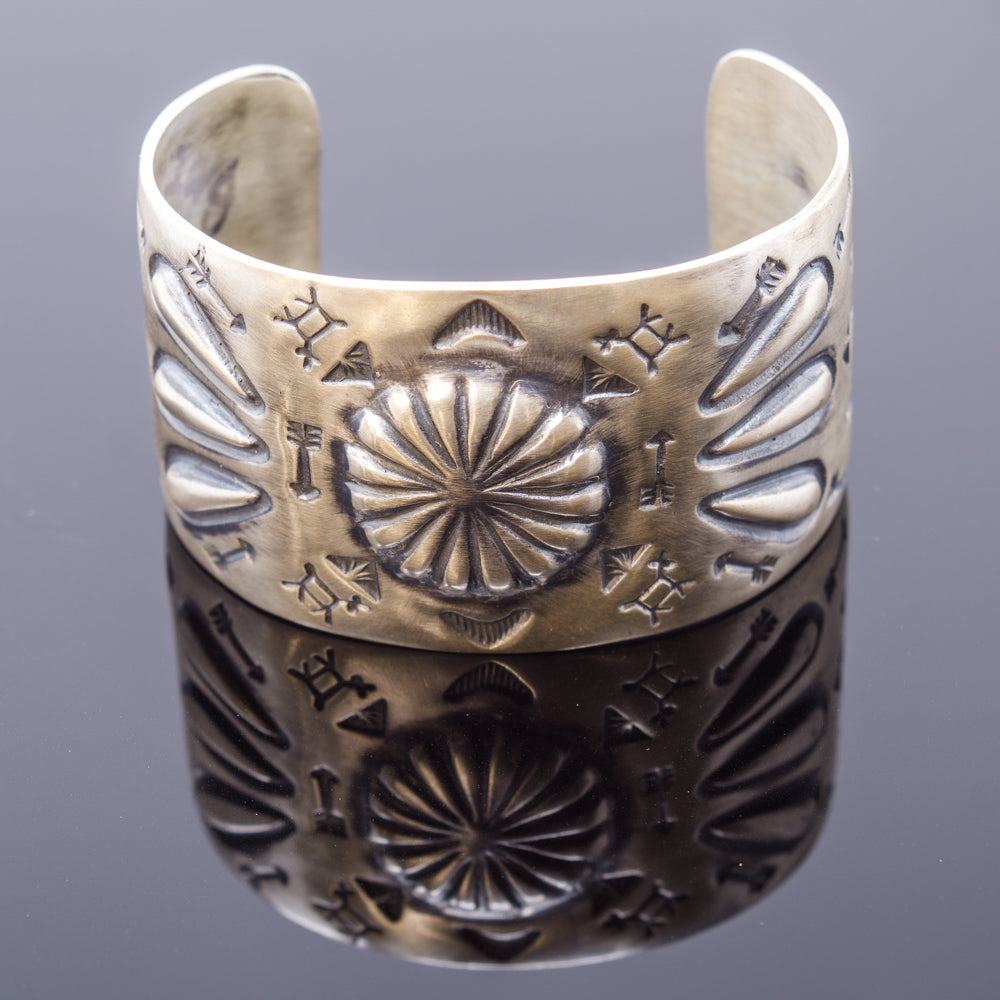 'Fred Harvey' Style Stamped Sterling Silver Cuff Bracelet