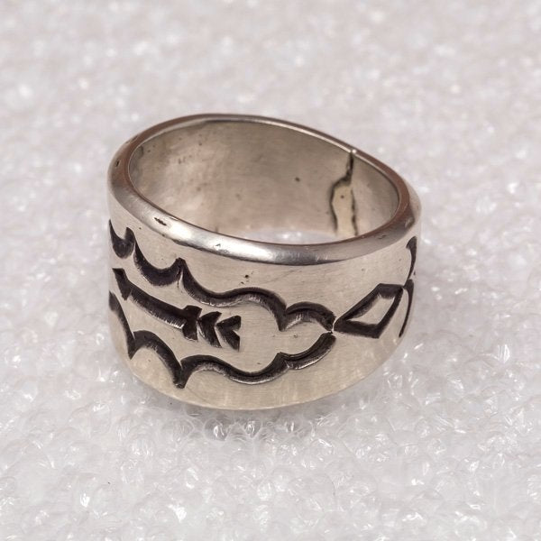 Silver Hand Stamped Arrow Ring by Tommy Jackson - Size 11