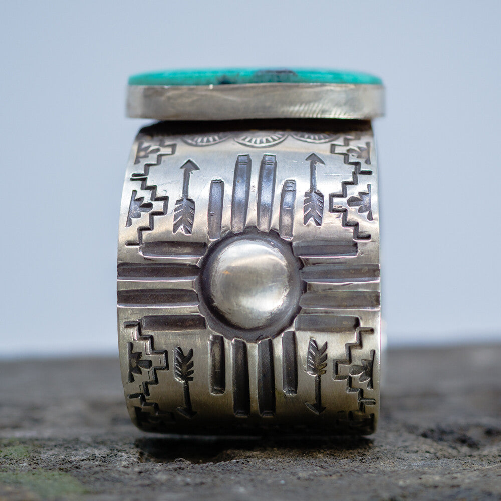 Sterling Silver Cuff Bracelet with Carico Lake Turquoise by Ronnie Willie