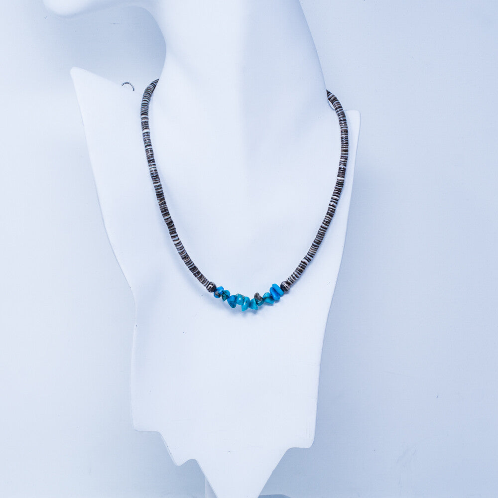 1980s Bisbee Turquoise, Gray Shell & Sterling Silver Beaded Necklace by Priscilla Nieto