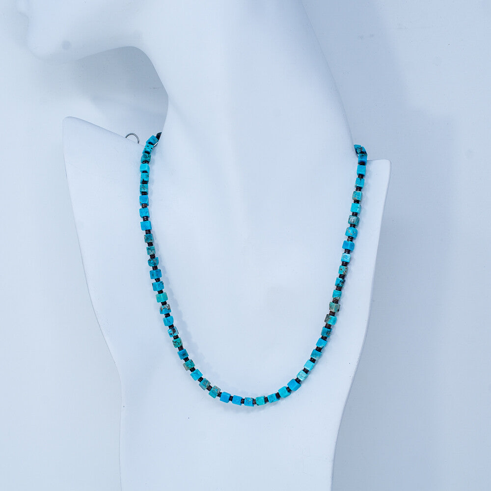 Turquoise & Olive Shell Beaded Necklace by Harvey Abeyta