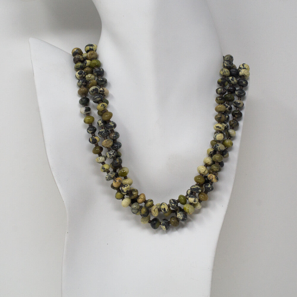 Three Strand Serpentine, Spiny Oyster & Olive Shell Beaded Necklace by Priscilla Nieto