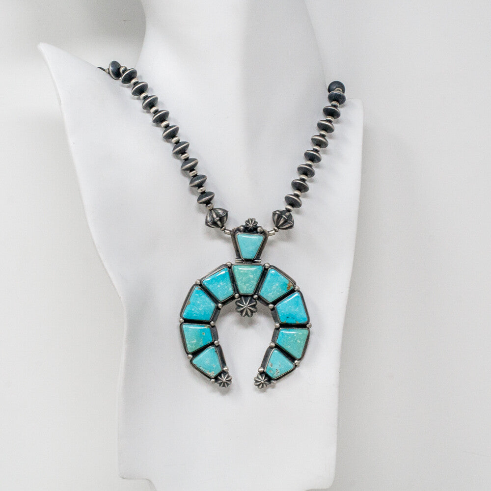 Armenian Turquoise & Navajo Pearl Squash Blossom Necklace