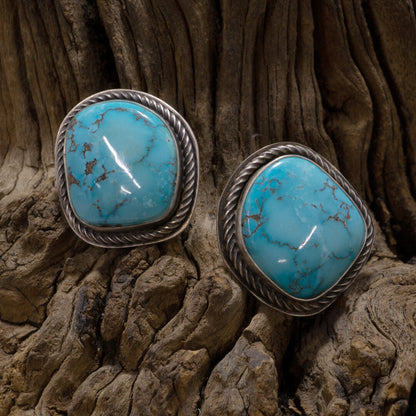Morenci Turquoise & Sterling Sliver Earrings by Tommy Jackson